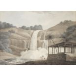 Circle of William Daniell RA (British, 1769-1837) The waterfall at Puppanassum in the Tinnevelly ...