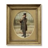 James Hayllar, RBA (British, 1829-1920) A wandering minstrel in a quiet square sight size 33.5 x ...