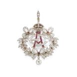 RUBY AND DIAMOND ROYAL CYPHER PENDANT, CIRCA 1905-10