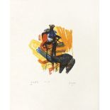 Henry Moore O.M., C.H. (British, 1898-1986) Black Seated Figure on Orange Ground, from 'Shelter S...