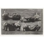 Henry Moore O.M., C.H. (British, 1898-1986) Four Reclining Figures with Architectural Background ...