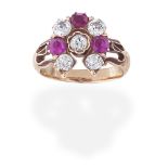 RUBY AND DIAMOND HORSE-SHOE RING,