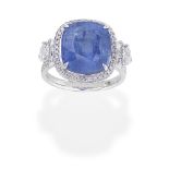 SAPPHIRE AND DIAMOND CLUSTER RING