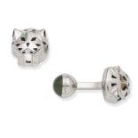 CARTIER: JADE AND LACQUER PANTHER-HEAD D&#201;COR CUFFLINKS