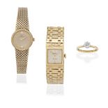 ROLEX WATCH; OMEGA WATCH; DIAMOND SINGLE-STONE RING (3)