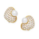 CULTURED PEARL AND DIAMOND EARCLIPS