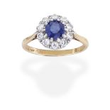 SAPPHIRE AND DIAMOND CLUSTER RING