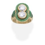 DIAMOND AND ENAMEL TWO-STONE RING