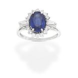 SAPPHIRE AND DIAMOND CLUSTER RING