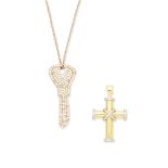 DIAMOND KEY PENDANT; THEO FENNELL: DIAMOND CROSS PENDANT (2)