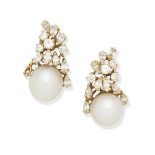 BEN ROSENFELD: CULTURED PEARL AND DIAMOND EARRINGS,