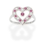 RUBY AND DIAMOND HEART RING,