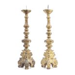 A pair of carved giltwood and gesso pricket candlesticks 17th / 18th century, Italian (2)