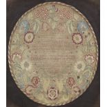 A Queen Anne sampler of the Lord's Prayer, together with four further needlework examples (5)