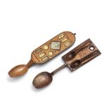 A Welsh 19th century love spoon, together with a late 18th century example