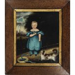 English School (19th Century) A na&#239;ve portrait of a young child with her King Charles Spanie...