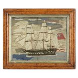 A British sailor's woolwork 'Woolie' of a merchant navy frigate 19th century