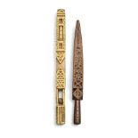 A fine 18th century carved needle sheath, together with another (2)