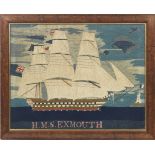 A British sailor's woolwork 'Woolie' of H.M.S Exmouth, together with two more examples, and a sil...