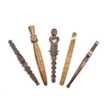 A collection of five late 18th and 19th century needle sheaths (5)