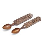 Two similar unusual 19th century love spoons Possibly Welsh (2)