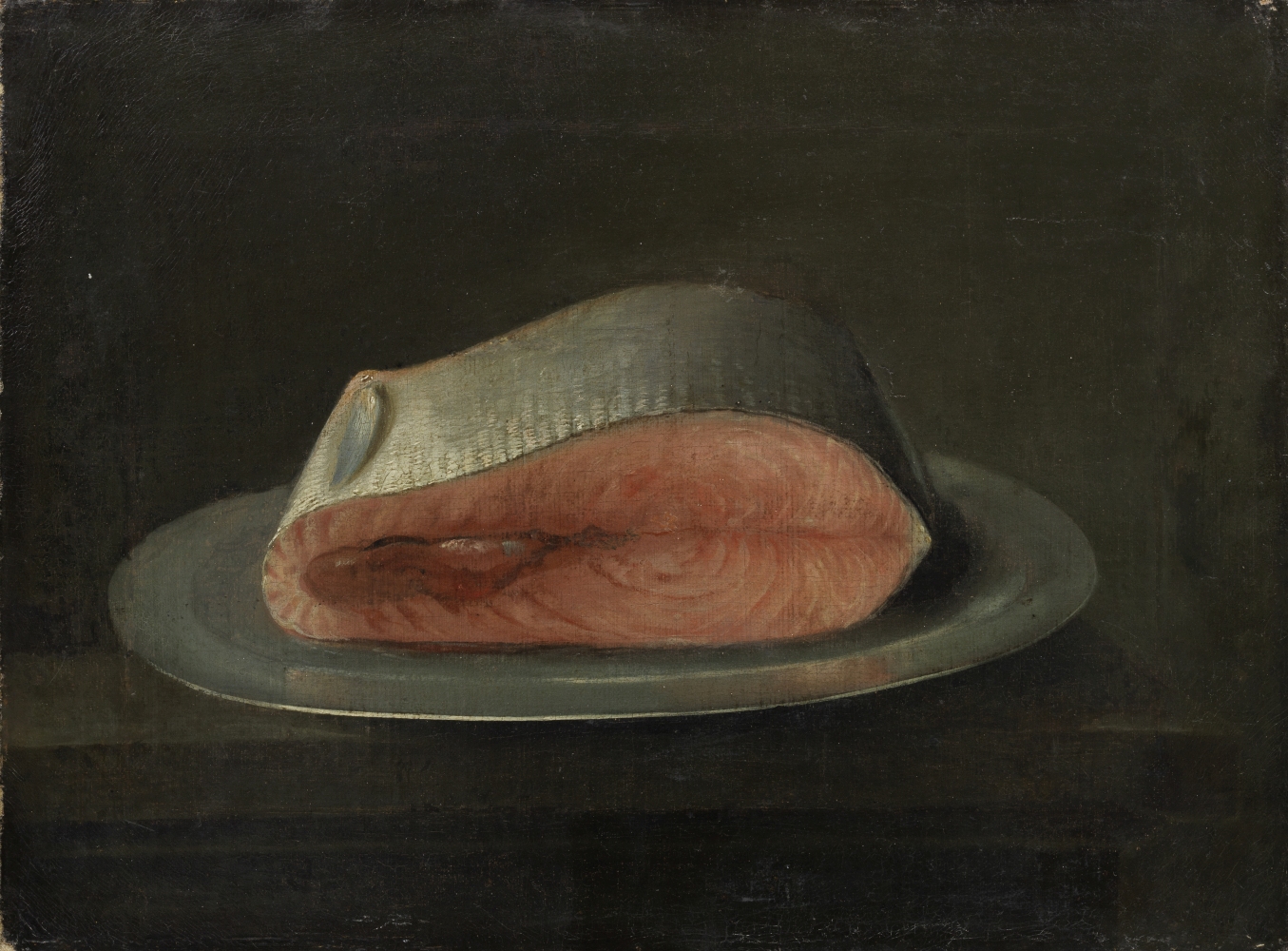 English School (19th Century) A still life of a piece of salmon on a pewter plate (Unframed)