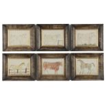A set of six framed 19th century naive drawings of animals (8)