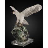 Aigle en cristal de roche sur base en &#233;meraude par Peter Muller Rock Crystal Quartz Eagle on...