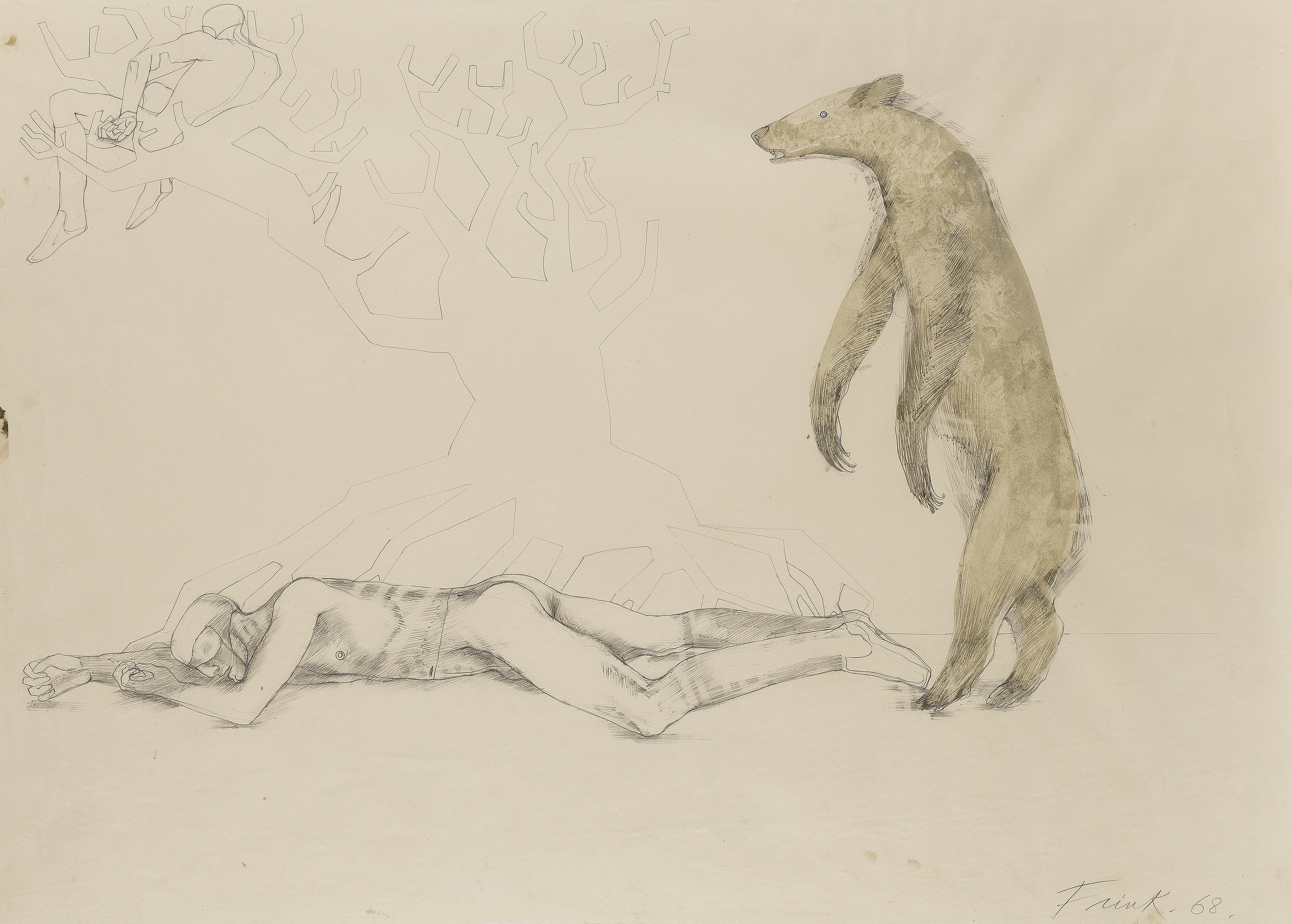 Dame Elisabeth Frink R.A. (British, 1930-1993) The Travellers and the Bear 56 x 76 cm. (22 x 29 7...