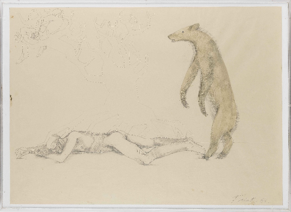 Dame Elisabeth Frink R.A. (British, 1930-1993) The Travellers and the Bear 56 x 76 cm. (22 x 29 7... - Image 2 of 3