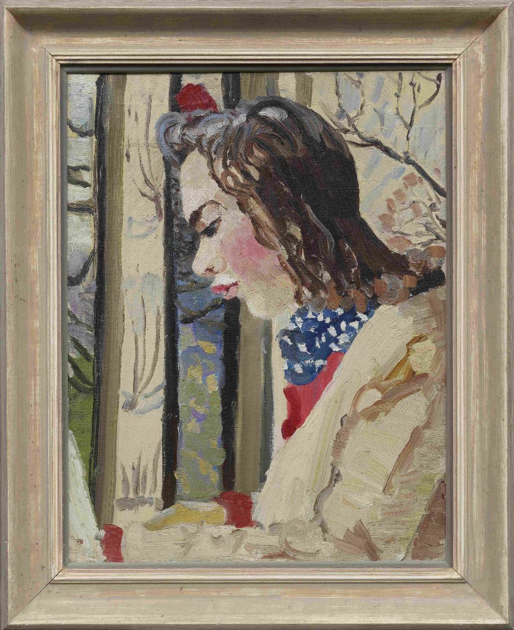 Lucy Harwood (British, 1893-1972) Girl with Red Ribbon 45.7 x 35.6 cm. (18 x 14 in.) - Image 3 of 3