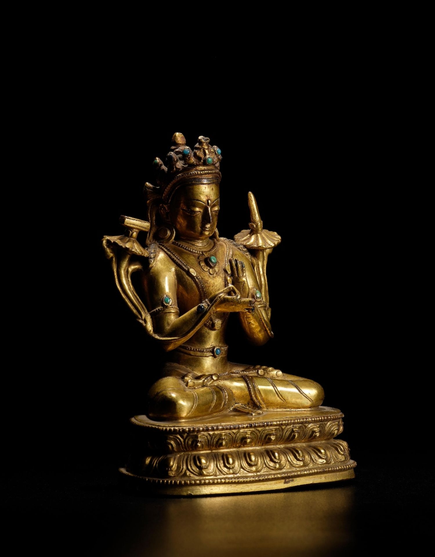 STATUETTE DE MANJUSHRI EN ALLIAGE DE CUIVRE DOR&#201; TIBET, XIVE SI&#200;CLE - Image 3 of 3