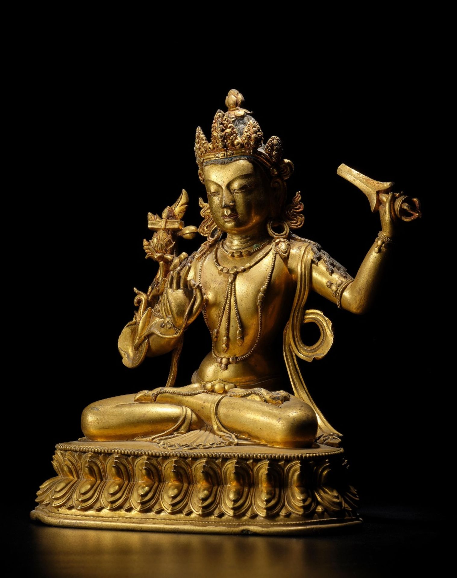 STATUETTE DE MANJUSHRI EN ALLIAGE DE CUIVRE DOR&#201; DYNASTIE QING, XVIIE SI&#200;CLE - Image 3 of 3