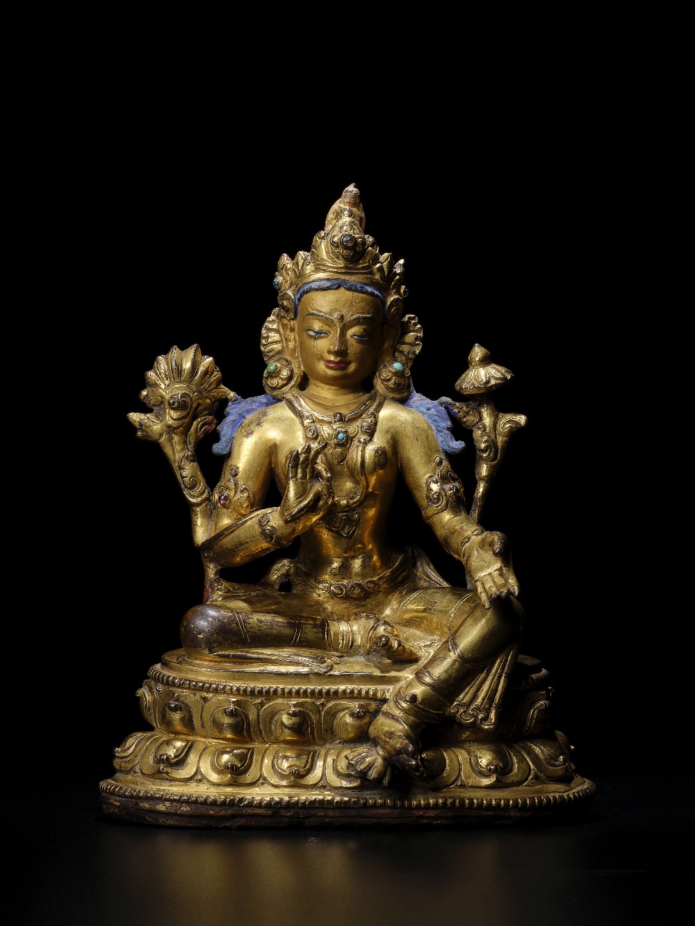 STATUETTE DE TARA VERTE EN ALLIAGE DE CUIVRE DOR&#201; KHASA MALLA, XIVE SI&#200;CLE - Bild 2 aus 2