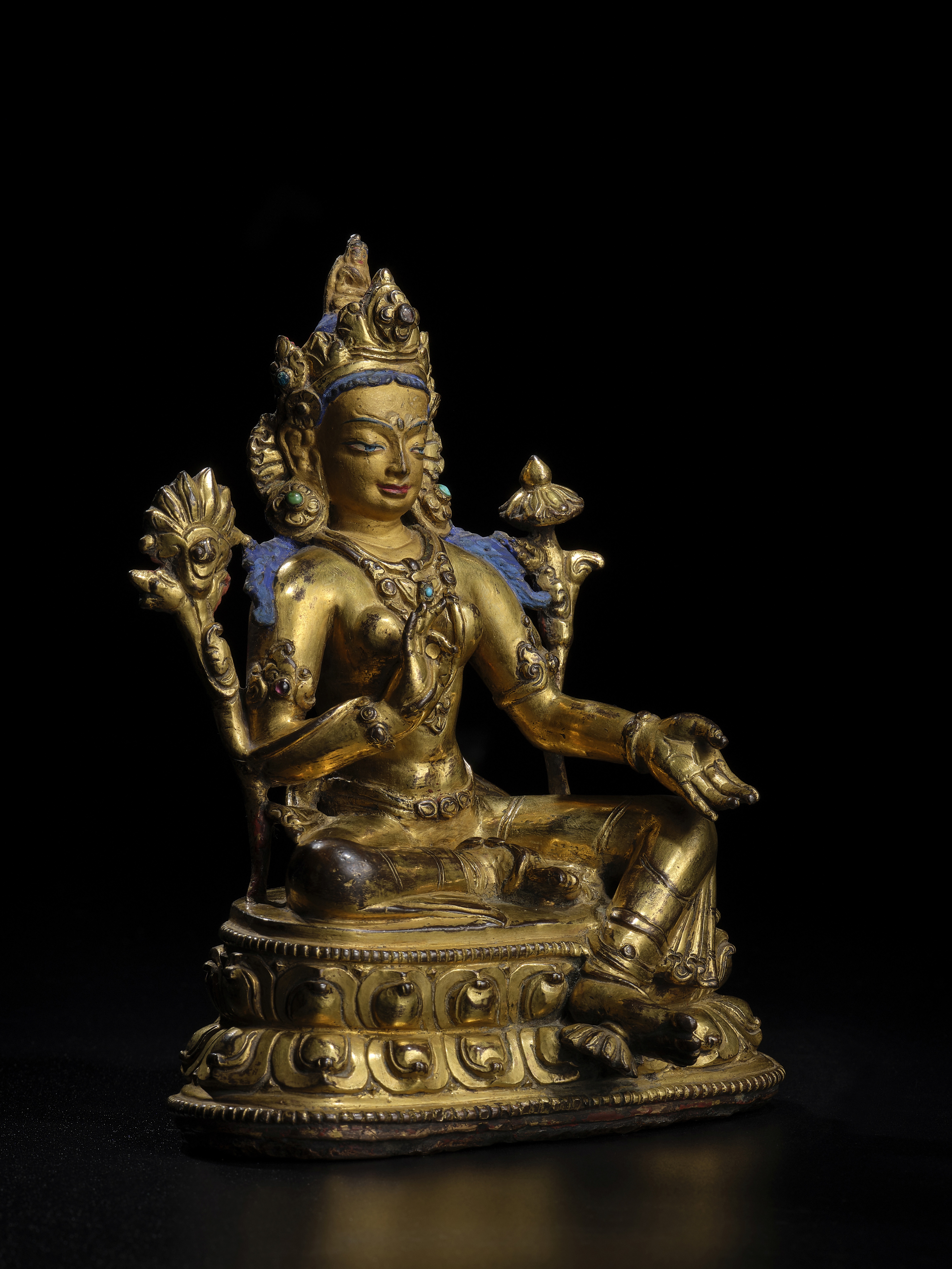 STATUETTE DE TARA VERTE EN ALLIAGE DE CUIVRE DOR&#201; KHASA MALLA, XIVE SI&#200;CLE