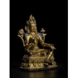 STATUETTE DE TARA VERTE EN ALLIAGE DE CUIVRE DOR&#201; KHASA MALLA, XIVE SI&#200;CLE