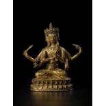 STATUETTE DE RATNASAMBHAVA EN ALLIAGE DE CUIVRE DOR&#201; D'UN MANDALA D'AKSHOBYAVAJRA GUHYASAMAJ...