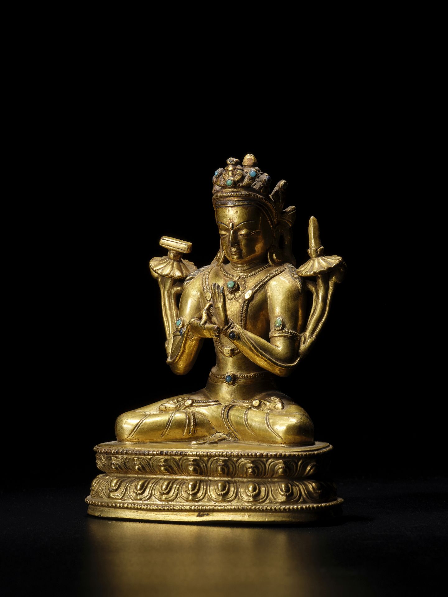 STATUETTE DE MANJUSHRI EN ALLIAGE DE CUIVRE DOR&#201; TIBET, XIVE SI&#200;CLE