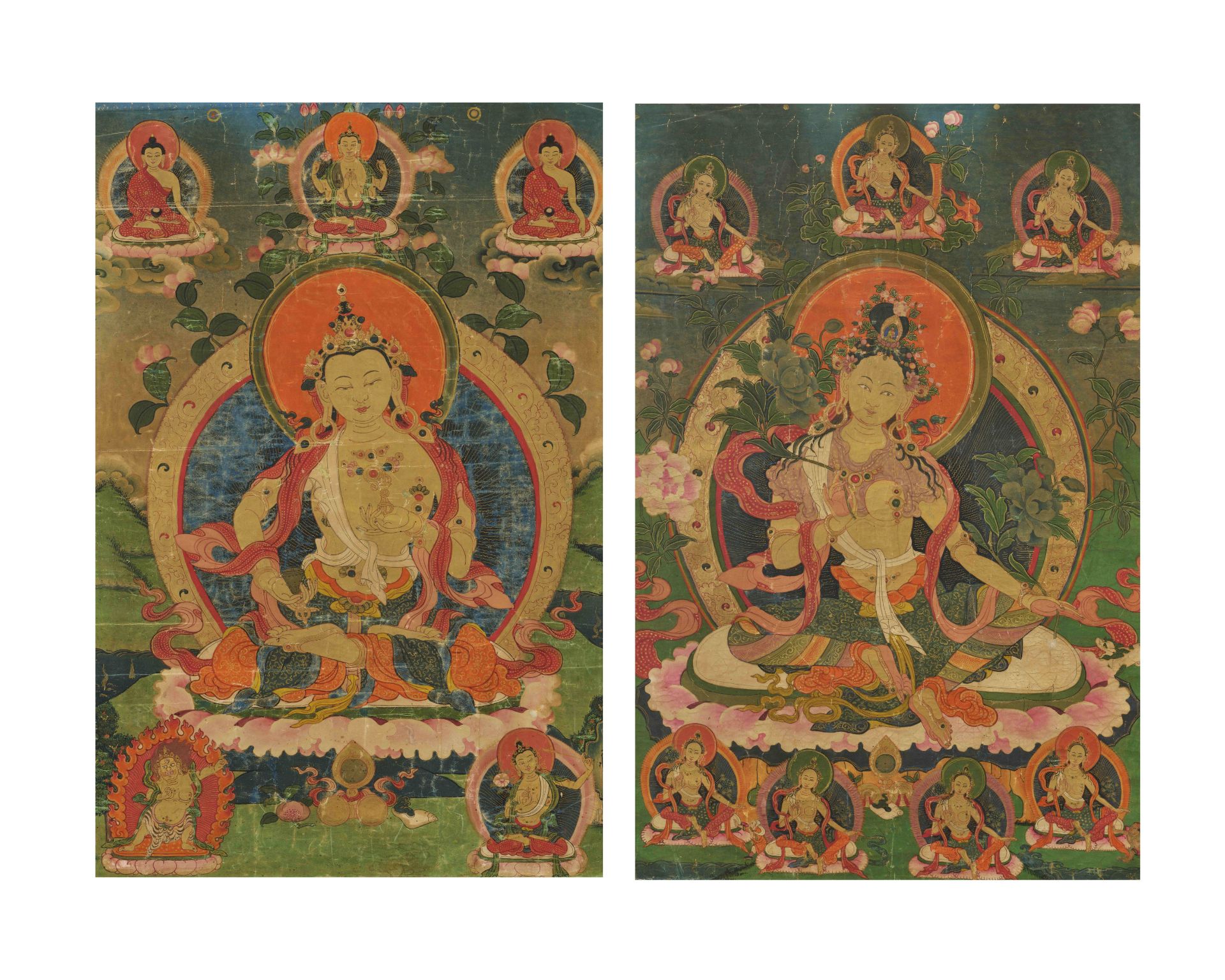 ENSEMBLE DE DEUX TANGKAS REPR&#201;SENTANT TARA ET VAJRASATTVA TIBET, XIXE SI&#200;CLE