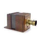 A MAHOGANY AND BRASS SLIDING BOX CAMERA, MID-19TH CENTURY,