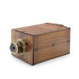 A COLLAPSIBLE MAHOGANY AND BRASS CAMERA, MID-19TH CENTURY,