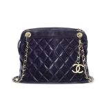 Chanel: a Navy Blue Shoulder Bag 1980s pre-serialisation (includes dust bag)