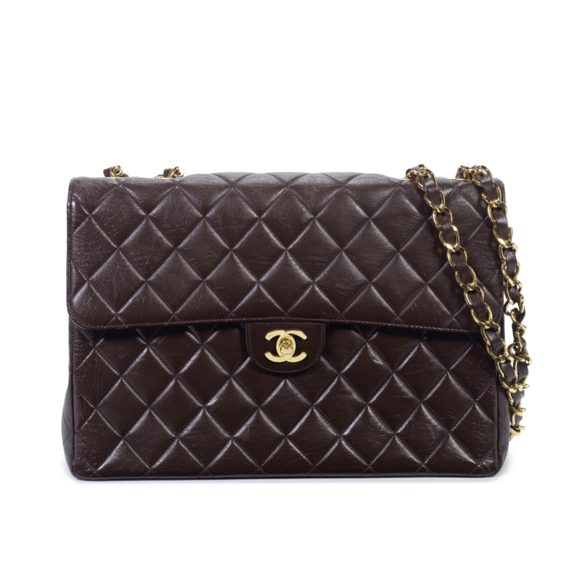 Chanel: a Brown Quilted Lambskin Jumbo Flap Bag 1997-99 (includes serial sticker)