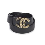 Chanel: a Black CC Leather Belt 2020 (includes velvet pouch, dust bag and box)