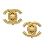 Chanel: a Pair of Gold CC Turnlock Clip Earrings Autumn 1995