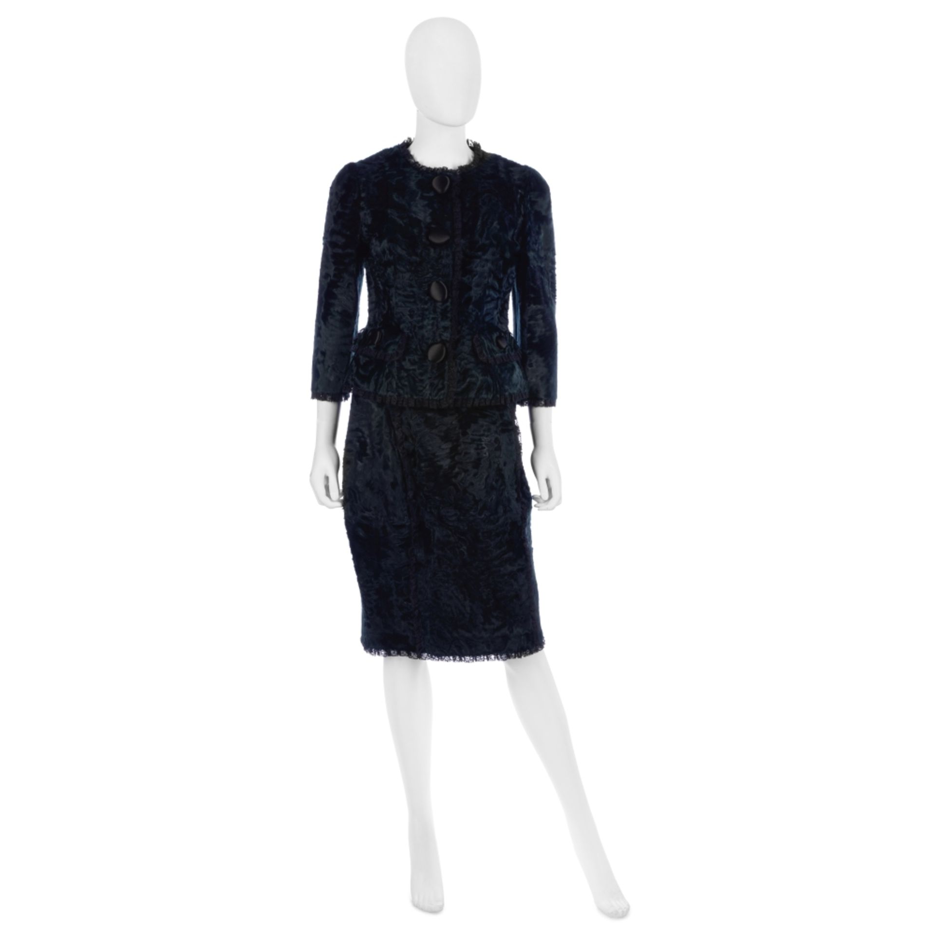 Dolce and Gabbana Alta Moda: a Petrol Blue Astrakhan Skirt Suit