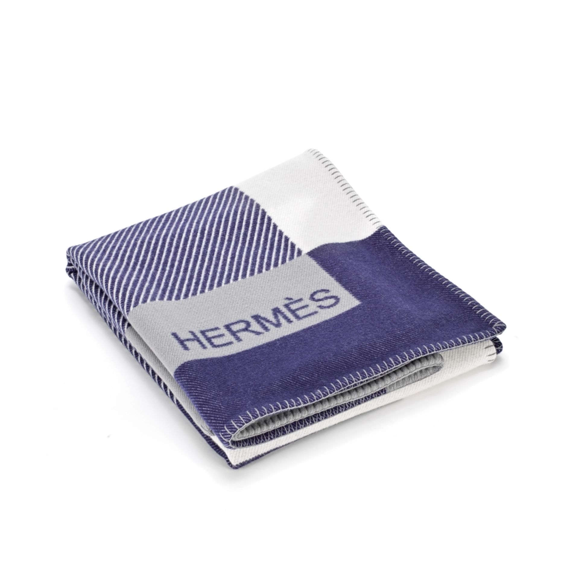 Herm&#232;s: a Bleu Marine H Riviera Blanket c.2022 (includes box)