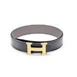 Herm&#232;s: a Black and Etain H Buckle Reversible Belt 2021 (includes dust bags and box)