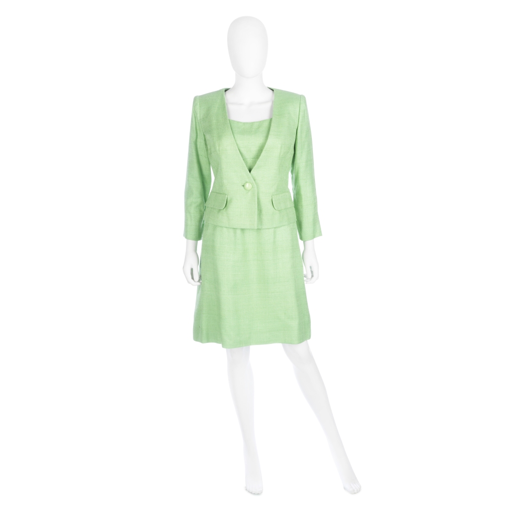 Valentino Couture: a Pastel Green Linen Dress and Matching Jacket