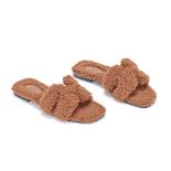 Herm&#232;s: a Pair of Cognac Shearling Oran Sandals c.2022 (includes dust bags and box)